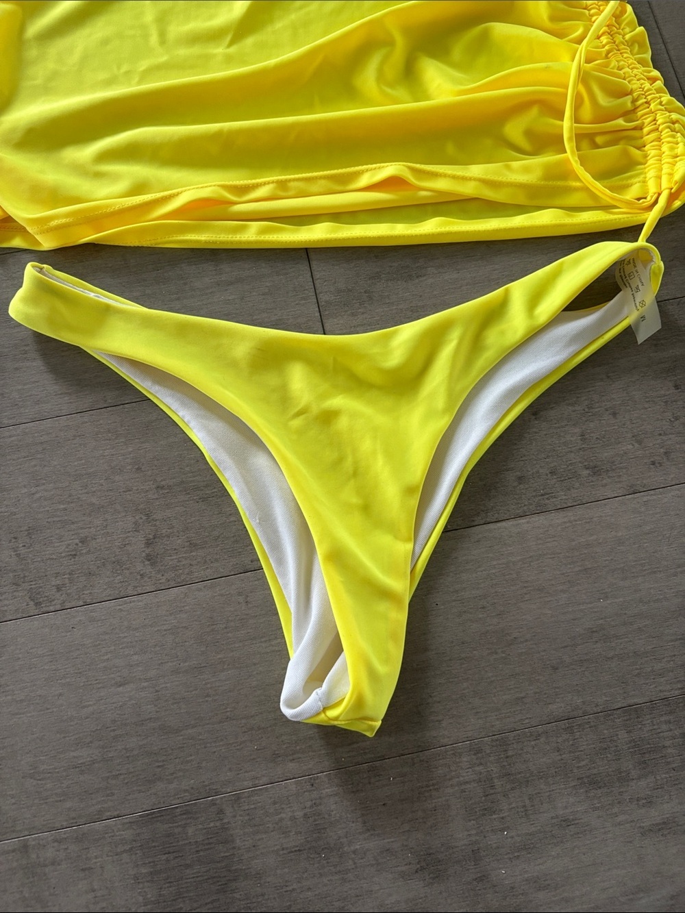 Bright Yellow 3 Piece Bikini Set Size Medium Swimwear Cover Up - Picture 3 of 11
